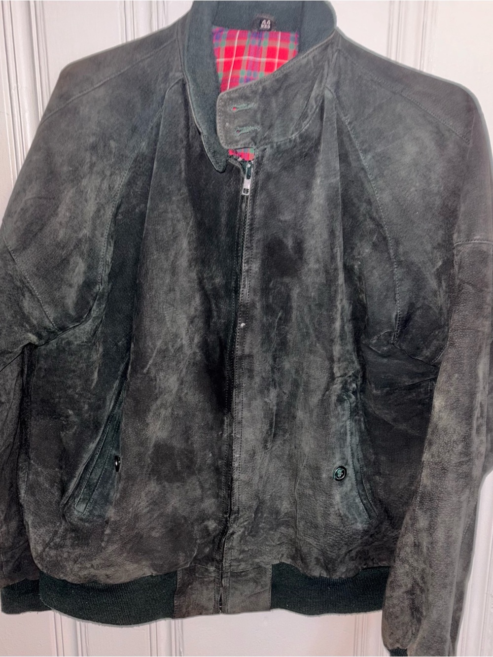 Vintage Essex Men’s 44Reg Forrest Green Suede Bomber Jacket Old Money Heritage